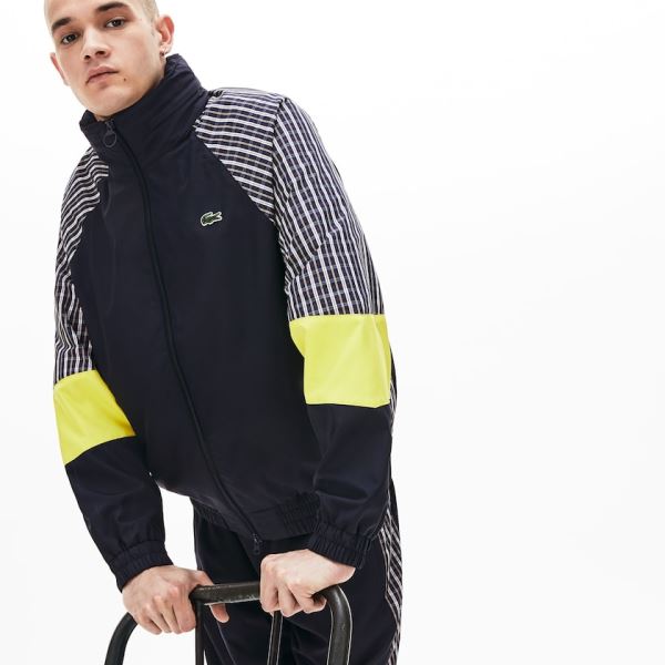 Lacoste LIVE Patchwork Track Jacket Pánské - Bunda Blankyt / Žluté / Bílé | CZ-iRFFnf